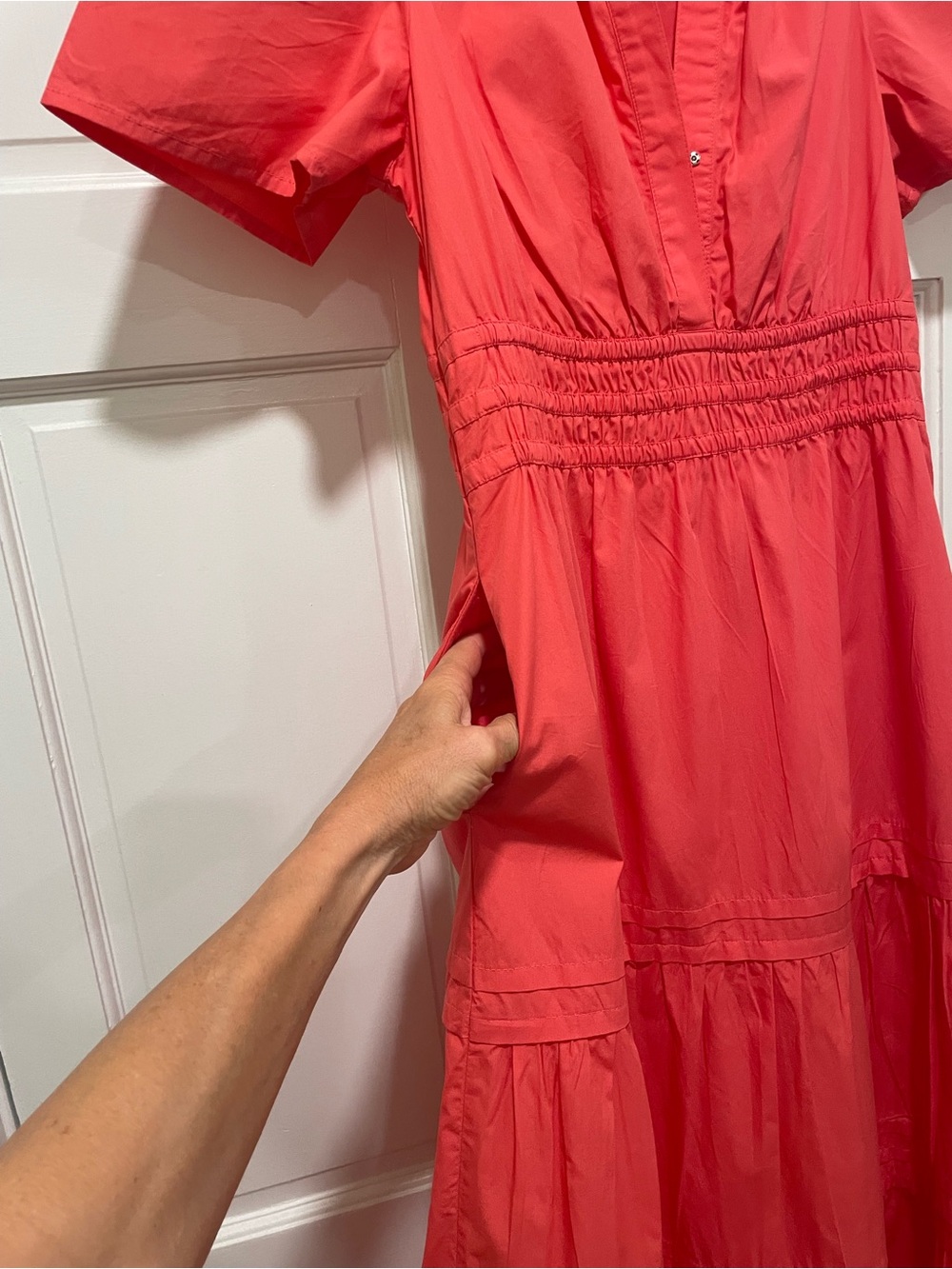 Quince Coral Tiered Short-Sleeve Maxi Dress - Picture 5 of 7